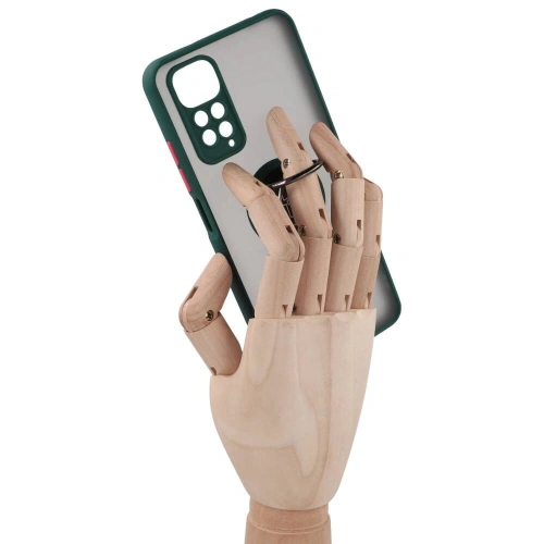 Etui z uchwytem na palec Bizon Case Hybrid Ring do Xiaomi Redmi Note 11 / 11S 4G przydymione z ciemnozieloną ramką