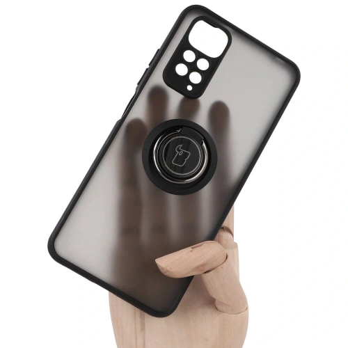 Etui z uchwytem na palec Bizon Case Hybrid Ring do Xiaomi Redmi Note 11 / 11S 4G przydymione z czarną ramką