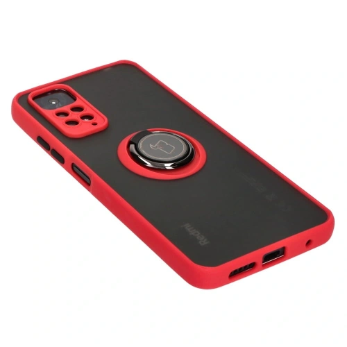 Etui z uchwytem na palec Bizon Case Hybrid Ring do Xiaomi Redmi Note 11 / 11S 4G przydymione z czerwoną ramką