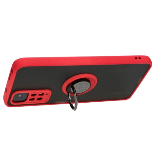 Etui z uchwytem na palec Bizon Case Hybrid Ring do Xiaomi Redmi Note 11 / 11S 4G przydymione z czerwoną ramką