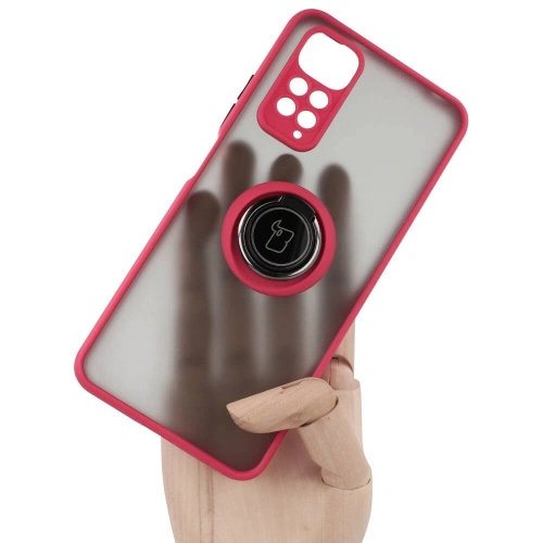 Etui z uchwytem na palec Bizon Case Hybrid Ring do Xiaomi Redmi Note 11 / 11S 4G przydymione z czerwoną ramką
