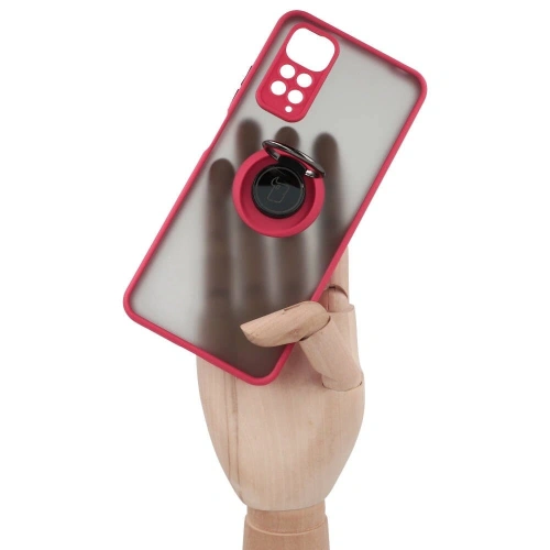 Etui z uchwytem na palec Bizon Case Hybrid Ring do Xiaomi Redmi Note 11 / 11S 4G przydymione z czerwoną ramką