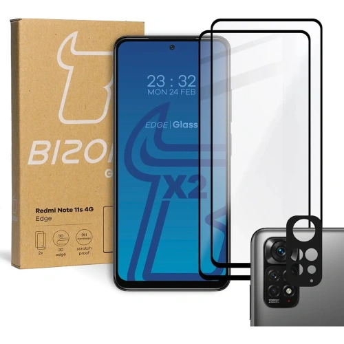 Szkło hartowane Bizon Glass Edge - [2 PACK] + ochrona na obiektyw Redmi Note 11s 4G