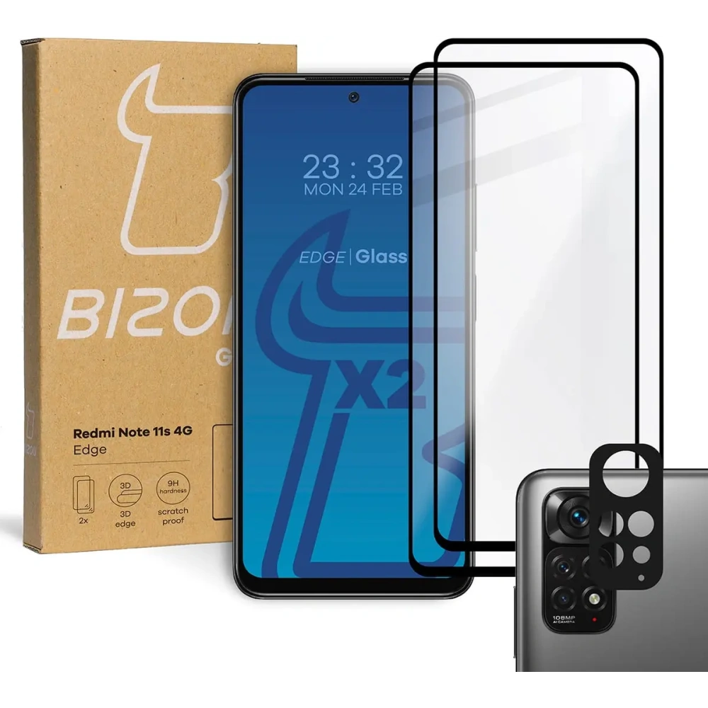 Hurtownia GSM - Szkło hartowane Bizon Glass Edge - [2 PACK] + ochrona na obiektyw Redmi Note 11s 4G - BIZ2282 - {ean13} - Hurt