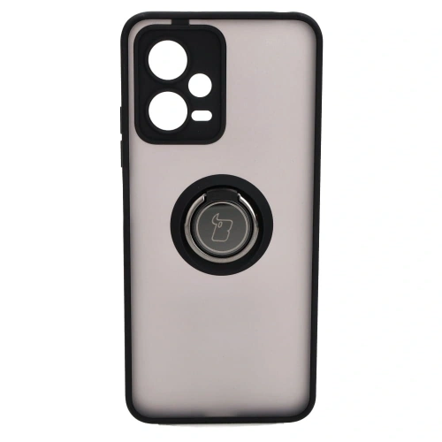 Etui z uchwytem na palec Bizon Case Hybrid Ring do Xiaomi Poco X5 / Redmi Note 12 5G przydymione z czarną ramką