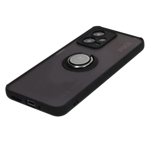 Etui z uchwytem na palec Bizon Case Hybrid Ring do Xiaomi Poco X5 / Redmi Note 12 5G przydymione z czarną ramką