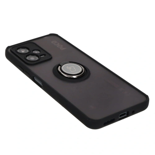 Etui z uchwytem na palec Bizon Case Hybrid Ring do Xiaomi Poco X5 / Redmi Note 12 5G przydymione z czarną ramką