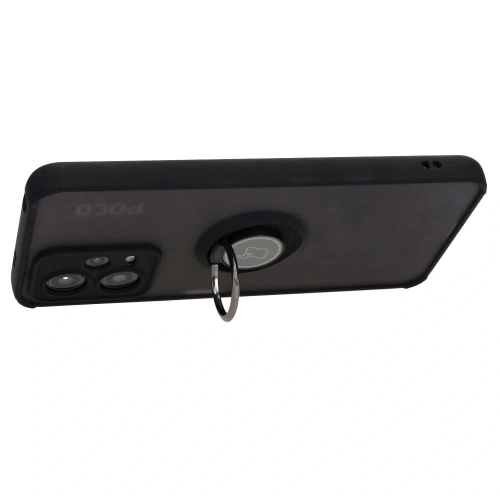 Etui z uchwytem na palec Bizon Case Hybrid Ring do Xiaomi Poco X5 / Redmi Note 12 5G przydymione z czarną ramką