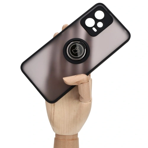 Etui z uchwytem na palec Bizon Case Hybrid Ring do Xiaomi Poco X5 / Redmi Note 12 5G przydymione z czarną ramką