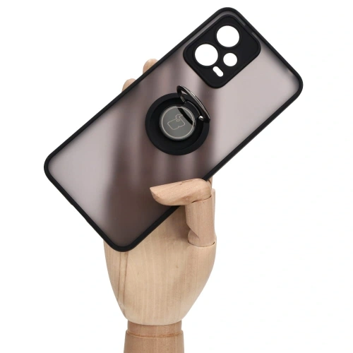 Etui z uchwytem na palec Bizon Case Hybrid Ring do Xiaomi Poco X5 / Redmi Note 12 5G przydymione z czarną ramką