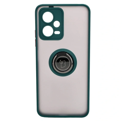 Etui z uchwytem na palec Bizon Case Hybrid Ring do Xiaomi Poco X5 / Redmi Note 12 5G przydymione z ciemnozieloną ramką