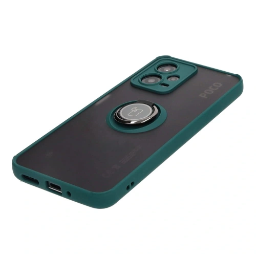 Etui z uchwytem na palec Bizon Case Hybrid Ring do Xiaomi Poco X5 / Redmi Note 12 5G przydymione z ciemnozieloną ramką