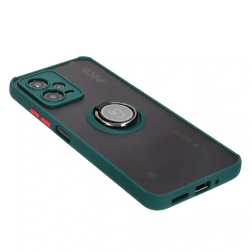 Etui z uchwytem na palec Bizon Case Hybrid Ring do Xiaomi Poco X5 / Redmi Note 12 5G przydymione z ciemnozieloną ramką