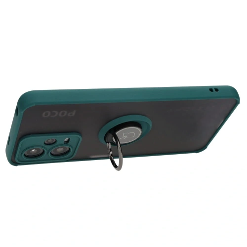 Etui z uchwytem na palec Bizon Case Hybrid Ring do Xiaomi Poco X5 / Redmi Note 12 5G przydymione z ciemnozieloną ramką