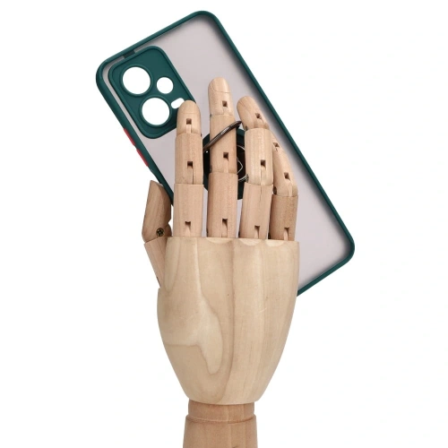 Etui z uchwytem na palec Bizon Case Hybrid Ring do Xiaomi Poco X5 / Redmi Note 12 5G przydymione z ciemnozieloną ramką