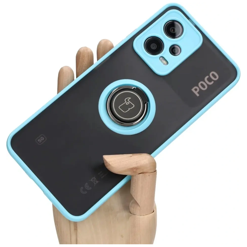 Hurtownia GSM - Bizon Case Hybrid Ring Xiaomi Poco X5 / Redmi Note 12 5G rauchig mit einem hellblauen Rahmen - BIZ2300 - {ean13} - Hurt