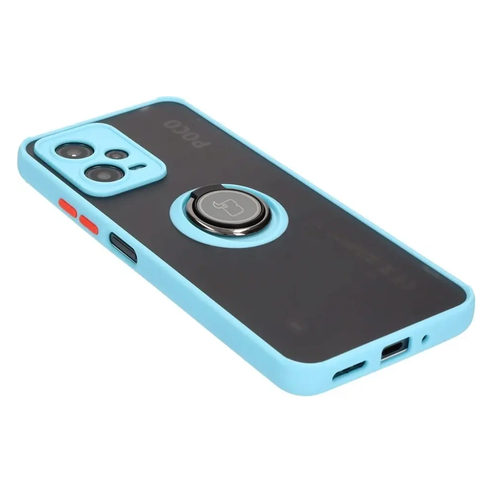 Hurtownia GSM - Etui s úchytem na prst Bizon Case Hybrid Ring do Xiaomi Poco X5 / Redmi Note 12 5G kouřové s jasně modrým rámečkem - BIZ2300 - {ean13} - Hurt