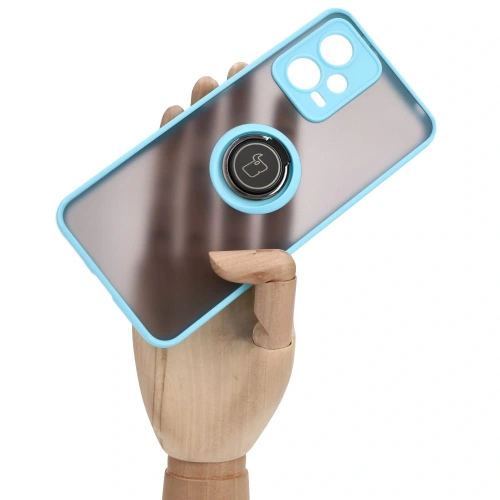 Etui z uchwytem na palec Bizon Case Hybrid Ring do Xiaomi Poco X5 / Redmi Note 12 5G przydymione z jasnoniebieską ramką