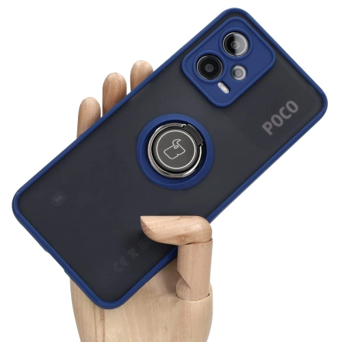 Etui z uchwytem na palec Bizon Case Hybrid Ring do Xiaomi Poco X5 / Redmi Note 12 5G przydymione z granatową ramką