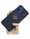 Caz hibrid Bizon Ring Xiaomi Poco X5 / Redmi Note 12 5G fumuriu cu un cadru albastru închis