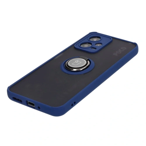 Etui z uchwytem na palec Bizon Case Hybrid Ring do Xiaomi Poco X5 / Redmi Note 12 5G przydymione z granatową ramką