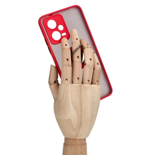 Etui z uchwytem na palec Bizon Case Hybrid Ring do Xiaomi Poco X5 / Redmi Note 12 5G przydymione z czerwoną ramką