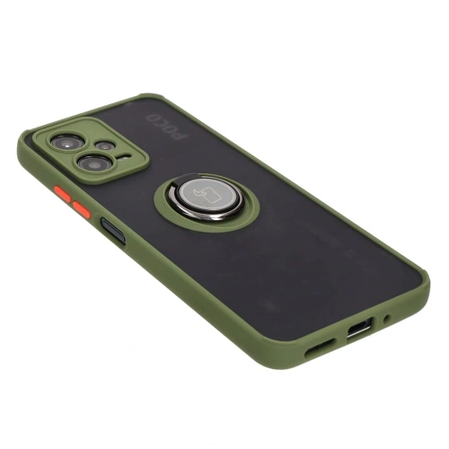 Etui z uchwytem na palec Bizon Case Hybrid Ring do Xiaomi Poco X5 / Redmi Note 12 5G przydymione z zieloną ramką
