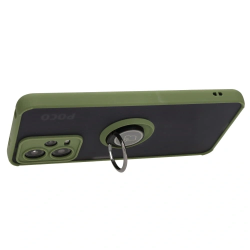 Etui z uchwytem na palec Bizon Case Hybrid Ring do Xiaomi Poco X5 / Redmi Note 12 5G przydymione z zieloną ramką