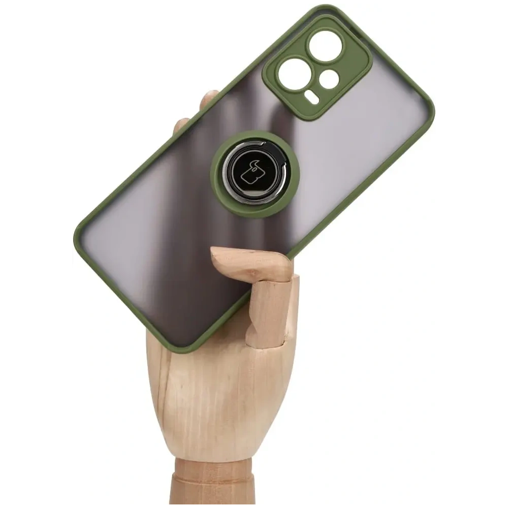 Hurtownia GSM - Etui z uchwytem na palec Bizon Case Hybrid Ring do Xiaomi Poco X5 / Redmi Note 12 5G przydymione z zieloną ramką - BIZ2311 - {ean13} - Hurt