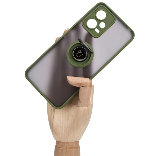 Etui z uchwytem na palec Bizon Case Hybrid Ring do Xiaomi Poco X5 / Redmi Note 12 5G przydymione z zieloną ramką