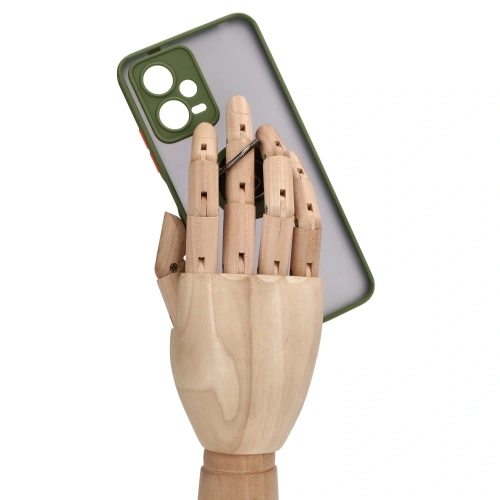 Etui z uchwytem na palec Bizon Case Hybrid Ring do Xiaomi Poco X5 / Redmi Note 12 5G przydymione z zieloną ramką
