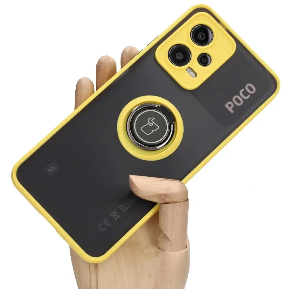 Hurtownia GSM - Bizon Case Hybrid Ring Xiaomi Poco X5 / Redmi Note 12 5G fumuriu cu un cadru galben - BIZ2312 - {ean13} - Hurt