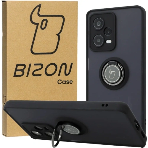 Etui z uchwytem na palec Bizon Case Hybrid Ring do Xiaomi Redmi Note 12 Pro 5G przydymione z czarną ramką
