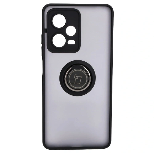 Etui z uchwytem na palec Bizon Case Hybrid Ring do Xiaomi Redmi Note 12 Pro 5G przydymione z czarną ramką