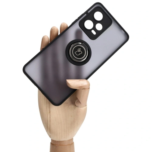 Etui z uchwytem na palec Bizon Case Hybrid Ring do Xiaomi Redmi Note 12 Pro 5G przydymione z czarną ramką