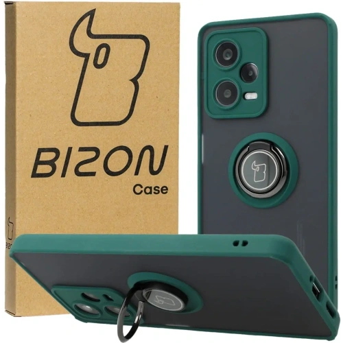 Etui z uchwytem na palec Bizon Case Hybrid Ring do Xiaomi Redmi Note 12 Pro 5G przydymione z ciemnozieloną ramką