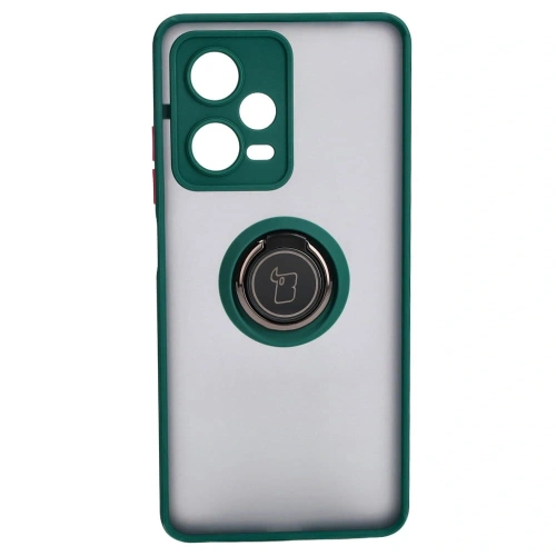 Etui z uchwytem na palec Bizon Case Hybrid Ring do Xiaomi Redmi Note 12 Pro 5G przydymione z ciemnozieloną ramką
