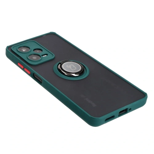 Etui z uchwytem na palec Bizon Case Hybrid Ring do Xiaomi Redmi Note 12 Pro 5G przydymione z ciemnozieloną ramką