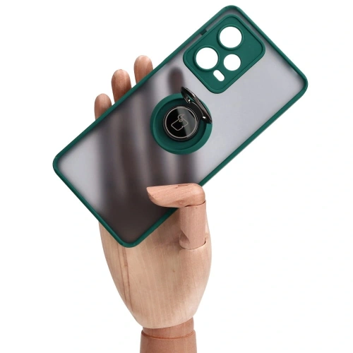 Etui z uchwytem na palec Bizon Case Hybrid Ring do Xiaomi Redmi Note 12 Pro 5G przydymione z ciemnozieloną ramką