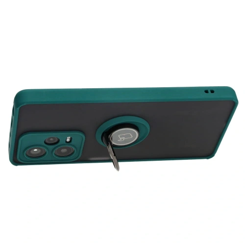 Etui z uchwytem na palec Bizon Case Hybrid Ring do Xiaomi Redmi Note 12 Pro+ 5G przydymione z ciemnozieloną ramką