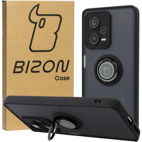 Etui z uchwytem na palec Bizon Case Hybrid Ring do Xiaomi Redmi Note 12 Pro+ 5G przydymione z czarną ramką