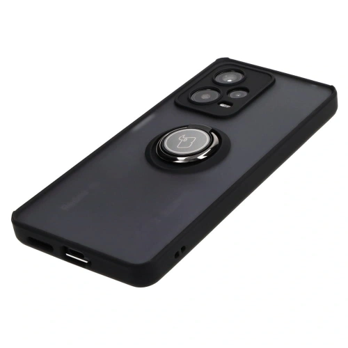 Etui z uchwytem na palec Bizon Case Hybrid Ring do Xiaomi Redmi Note 12 Pro+ 5G przydymione z czarną ramką