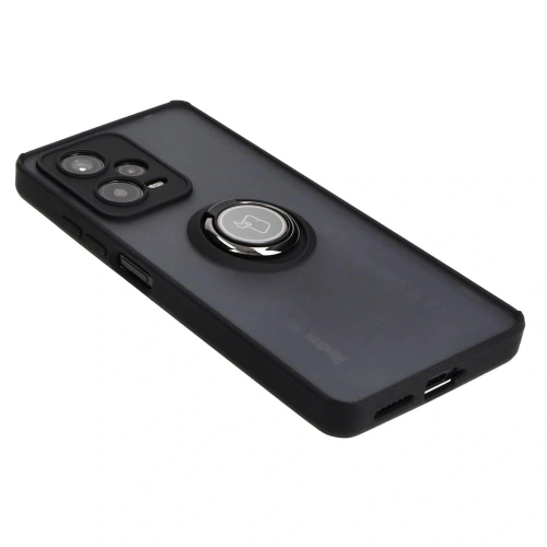 Etui z uchwytem na palec Bizon Case Hybrid Ring do Xiaomi Redmi Note 12 Pro+ 5G przydymione z czarną ramką