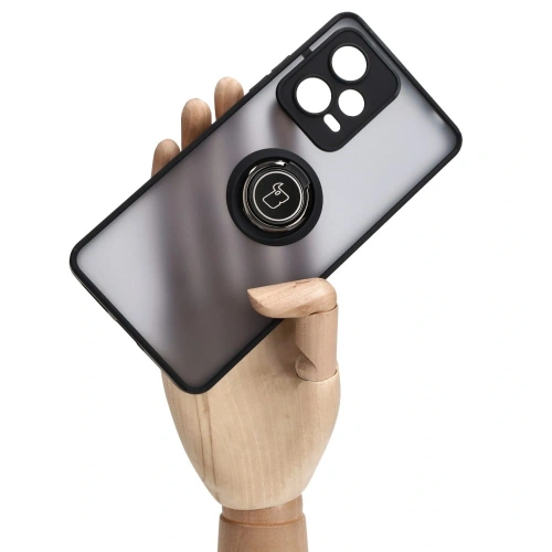 Etui z uchwytem na palec Bizon Case Hybrid Ring do Xiaomi Redmi Note 12 Pro+ 5G przydymione z czarną ramką