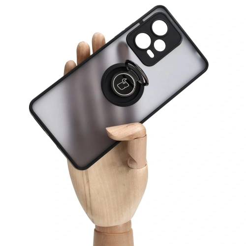 Etui z uchwytem na palec Bizon Case Hybrid Ring do Xiaomi Redmi Note 12 Pro+ 5G przydymione z czarną ramką