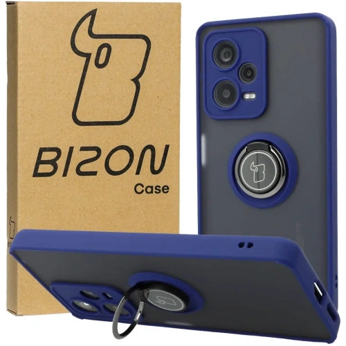 Etui z uchwytem na palec Bizon Case Hybrid Ring do Xiaomi Redmi Note 12 Pro+ 5G przydymione z granatową ramką