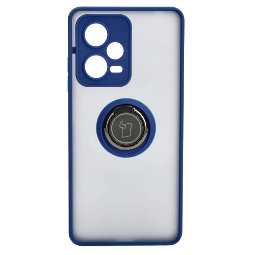 Etui z uchwytem na palec Bizon Case Hybrid Ring do Xiaomi Redmi Note 12 Pro+ 5G przydymione z granatową ramką