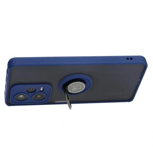 Etui z uchwytem na palec Bizon Case Hybrid Ring do Xiaomi Redmi Note 12 Pro+ 5G przydymione z granatową ramką