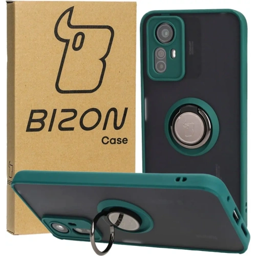 Etui z uchwytem na palec Bizon Case Hybrid Ring do Xiaomi Redmi Note 12S przydymione z ciemnozieloną ramką