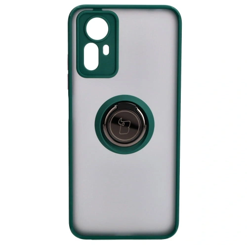 Etui z uchwytem na palec Bizon Case Hybrid Ring do Xiaomi Redmi Note 12S przydymione z ciemnozieloną ramką